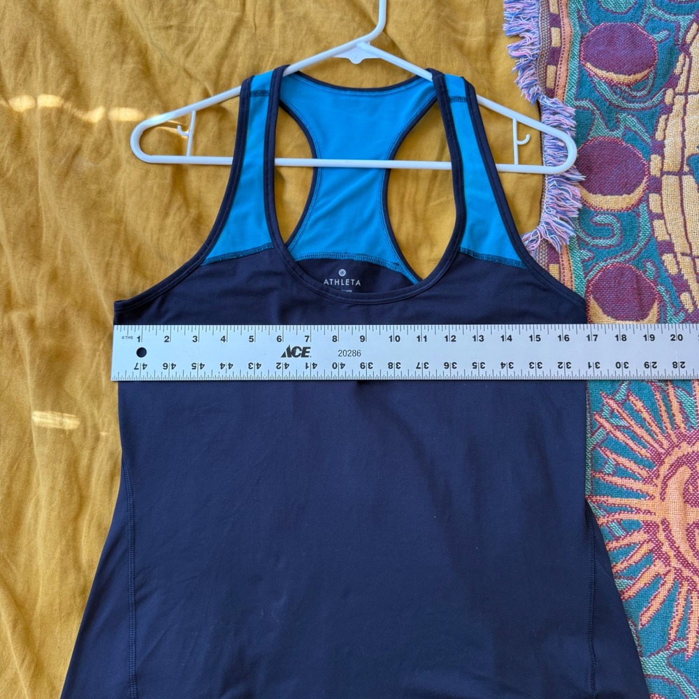 Athleta Womens Navy Blue Turquoise Mesh Racerback Workout Tank Top Size M - Picture 6 of 6
